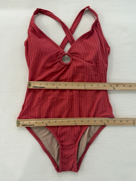 Kona Sol Women's Wide Ribbed Ring One Piece Swimsuit Salmon Pink - Picture 5 of 11